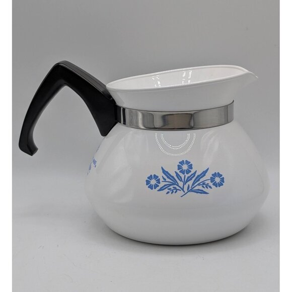 Vintage Corning Ware Blue Cornflower 3 Cup Coffee Pot No Lid Replacement White - Picture 2 of 7